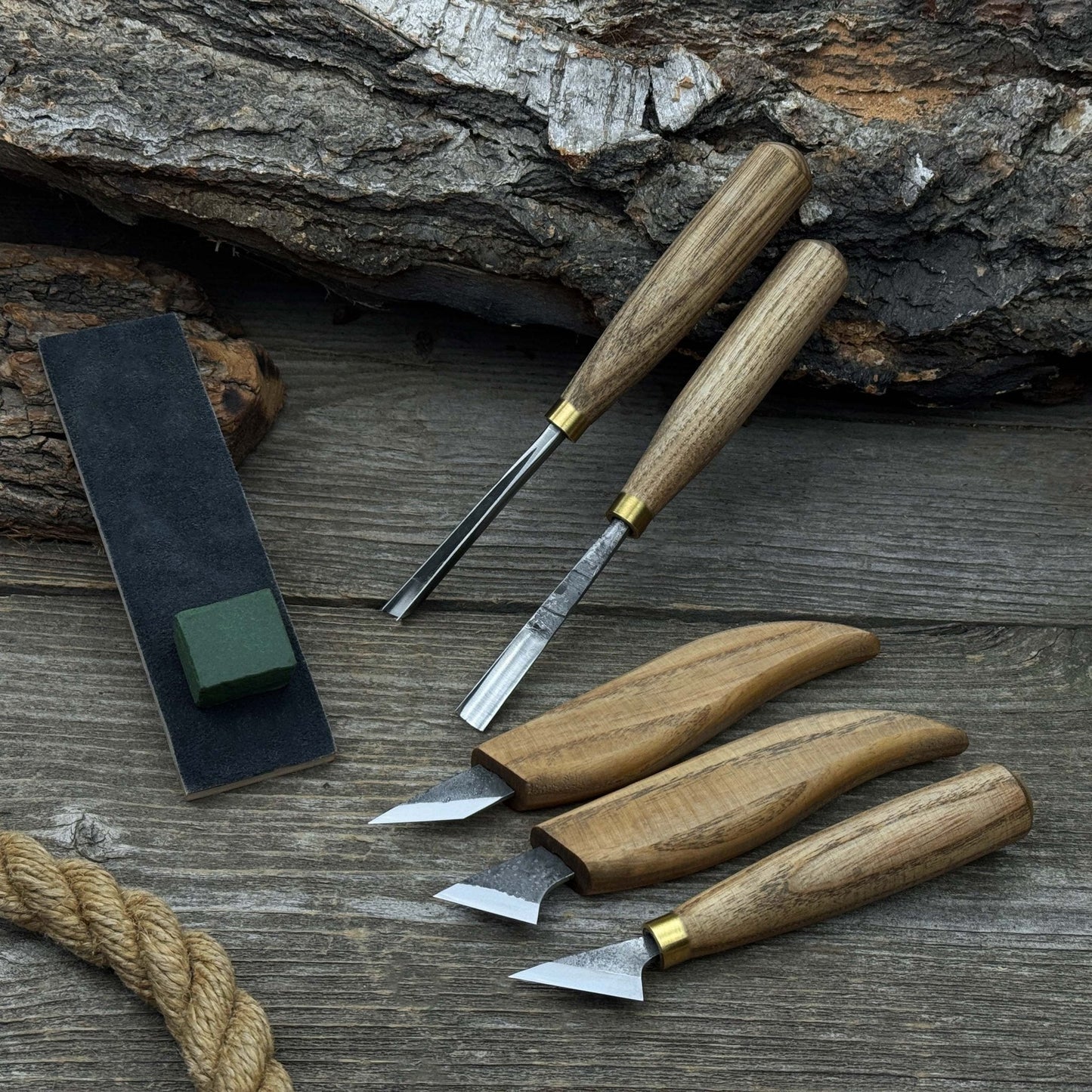 5-Piece Wood Carving Tool Set with Sharpening Board