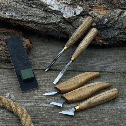 5-Piece Wood Carving Tool Set with Sharpening Board