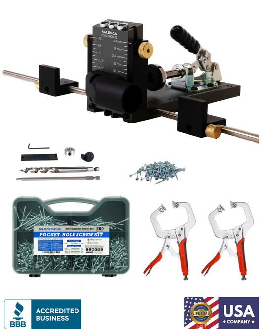 Massca M2 PRO Aluminum Pocket Hole Jig System | Bundle #6  ( Updated Triple Pilot Hole )