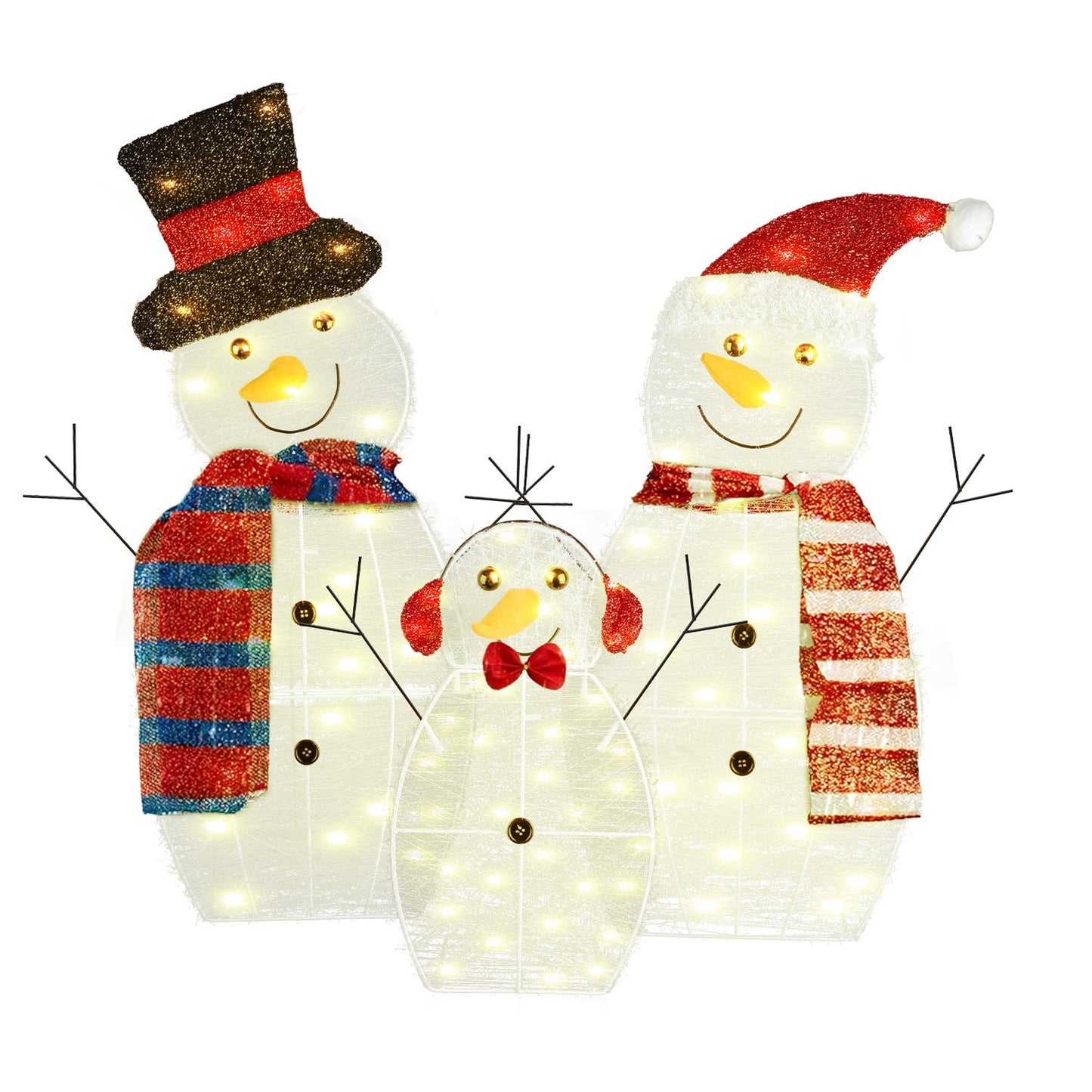 3-Pcs 2D Christmas Snowman Yard Decoration, LED Warm Yellow Lights, Waterproof for Outdoor