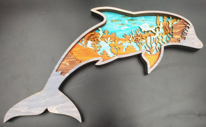 6 Layer Wood Cut Out Dolphin Wall Art