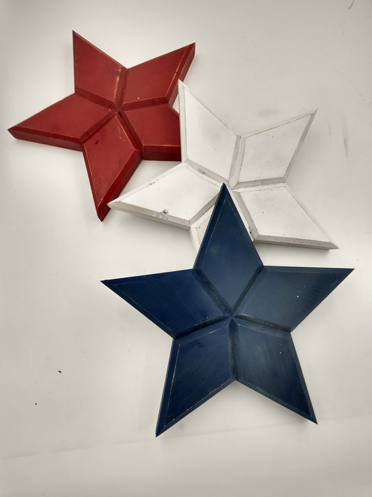 Set of 3 Reclaimed Pine Wooden Stars in Red, White, and Blue