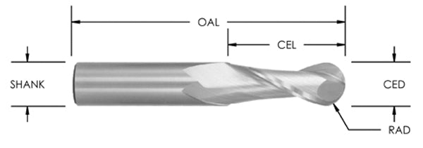 S/C Ball Nose Up X3/16 Cd X3/4 Cl X1/4 Sh X 2-1/2"