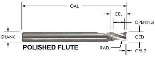 S/C Radius O Fl Spiral 1 Fl X 1/4 Cd X 1/8 R X 1/4