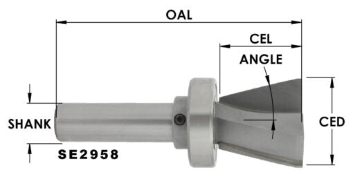 14 Degree 2 Flute Cham Bit, 1-1/8" L-Dia