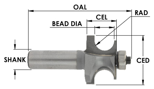 C/T Edge Bead Bit 1/8 Rad X 1/4 Bead X 1/2" Shk