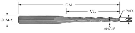 Sc Tapered Ball Nose Upcut: 2 Fl, 1/16 Cd X 3/4 Cl X 1/4 Shk X 2-1/2 Oal: 1/32 Rad, 5.5Deg.