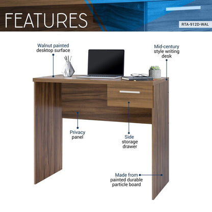 Techni Mobili Modern Computer Writing Desk with Drawer, Walnut by Level Up Desks