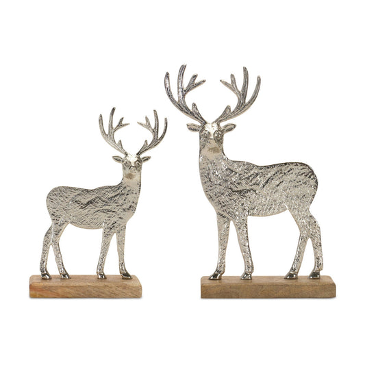Metal Deer Silhouette with Wood Base (Set of 2)