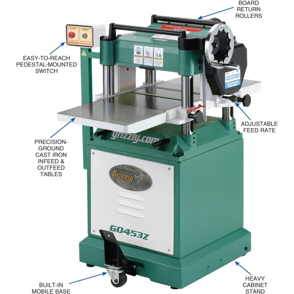 Grizzly G0453Z - 15" 3 HP Planer w/ Spiral Cutterhead