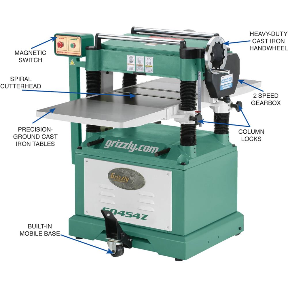 Grizzly G0454Z - 20" 5 HP Planer w/ Spiral Cutterhead