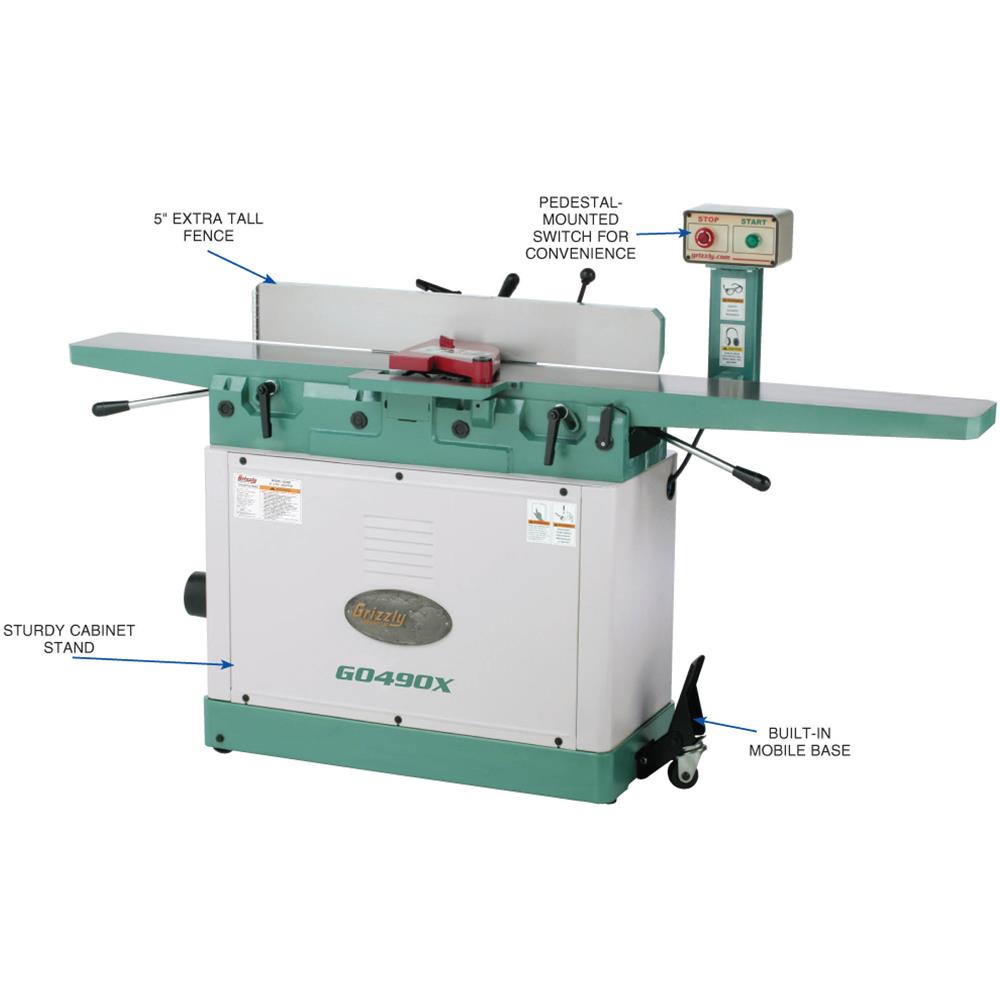 Grizzly G0490X - 8" x 76" Jointer with Parallelogram Beds and Spiral Cutterhead