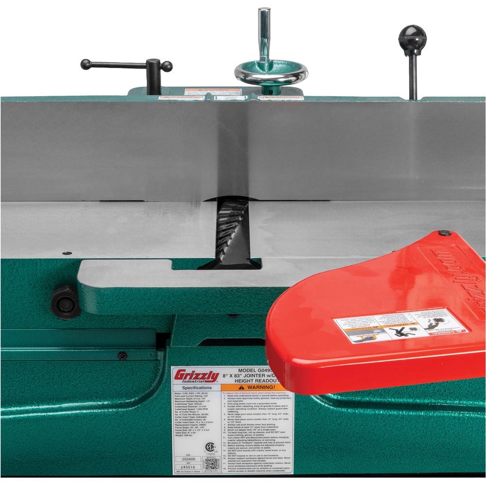 Grizzly G0495X - 8" x 83" Helical Cutterhead Jointer w/ Digital Height Readout