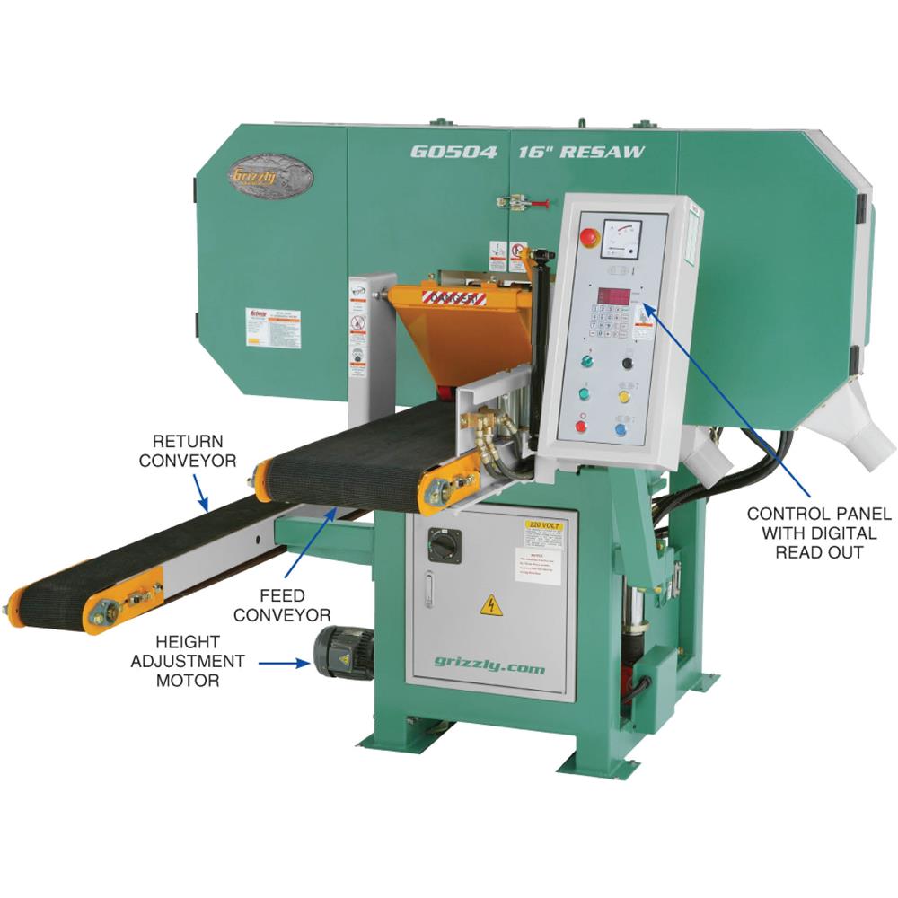 Grizzly G0504 - 16" 30 HP 3-Phase Dual Conveyor Horizontal Resaw Bandsaw