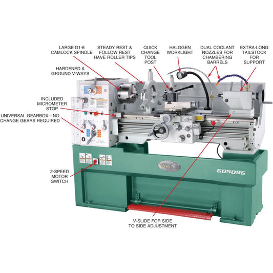 Grizzly G0509G - 16" x 40" 3-Phase Gunsmithing Metal Lathe