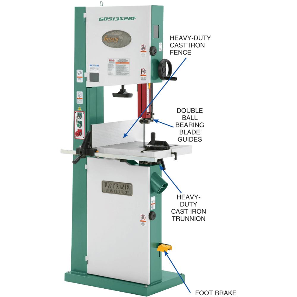 Grizzly G0513X2BF - 17" 2 HP Extreme Series Bandsaw w/ Cast-Iron Trunnion & Foot Brake