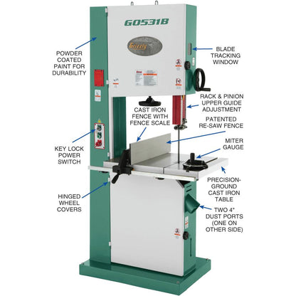 Grizzly G0531B - 21" 5 HP Industrial Bandsaw w/ Brake