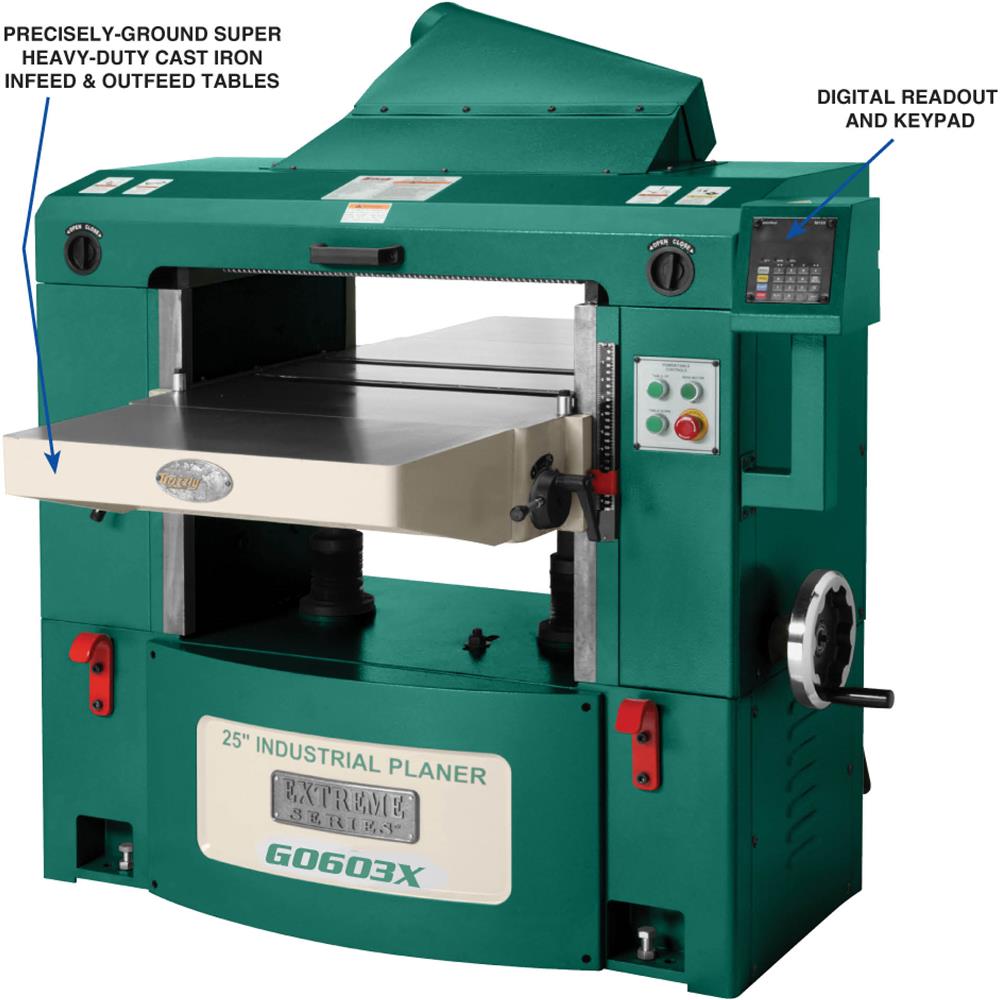 Grizzly G0603X - 25" 15 HP 3-Phase Extreme-Series Planer w/ Helical Cutterhead
