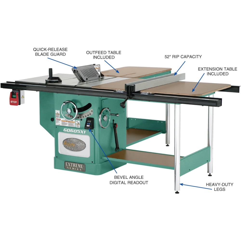 Grizzly G0605X1 - 12" 5 HP 220V Extreme Table Saw