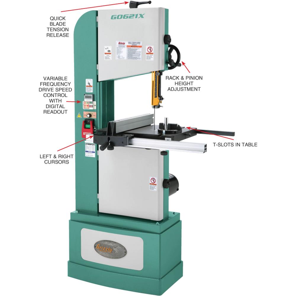 Grizzly G0621X - 13-1/2" 1-1/4 HP Vertical Wood/Metal Bandsaw