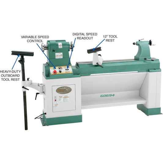 Grizzly G0694 - 20" x 43" Heavy-Duty Variable-Speed Wood Lathe