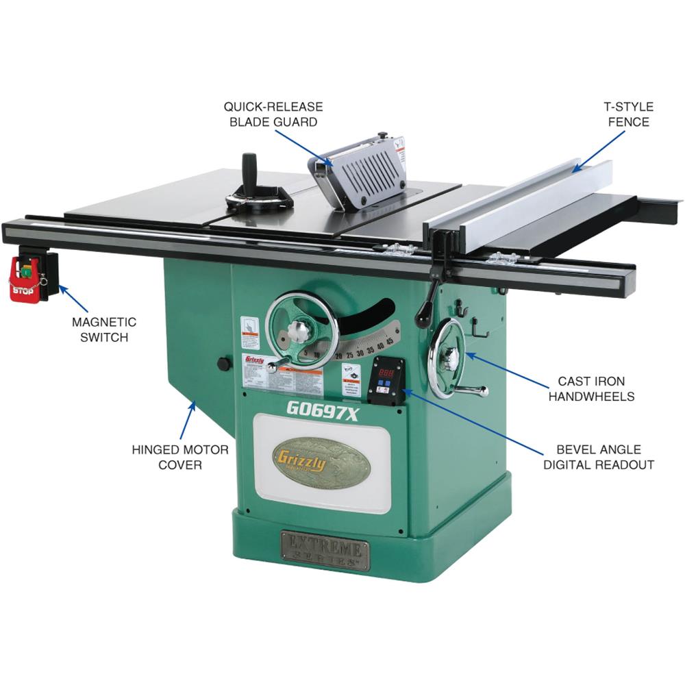 Grizzly G0697X - 12" 7-1/2 HP 3-Phase Extreme Series Table Saw