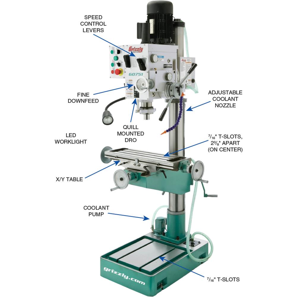 Grizzly G0751 - 22" Heavy-Duty Gearhead Drill Press w/ Cross-Slide Table