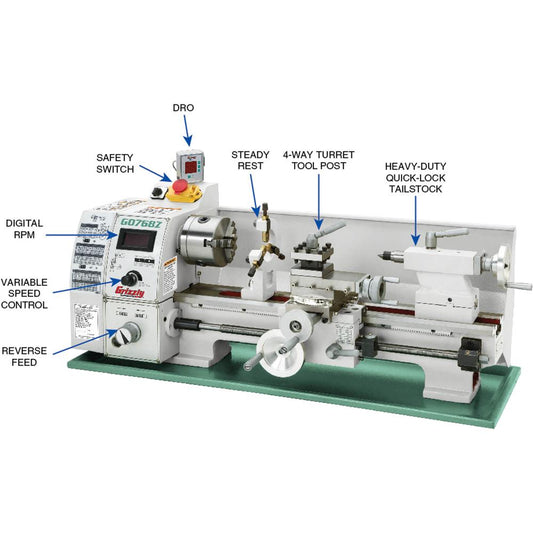 Grizzly G0768Z - 8" x 16" Variable-Speed Benchtop Metal Lathe with DRO