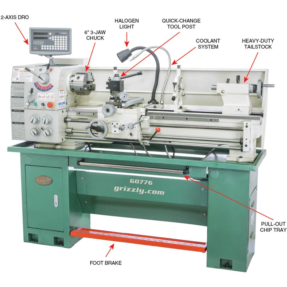 Grizzly G0776 - 13" x 40" Gunsmithing Metal Lathe w/ DRO