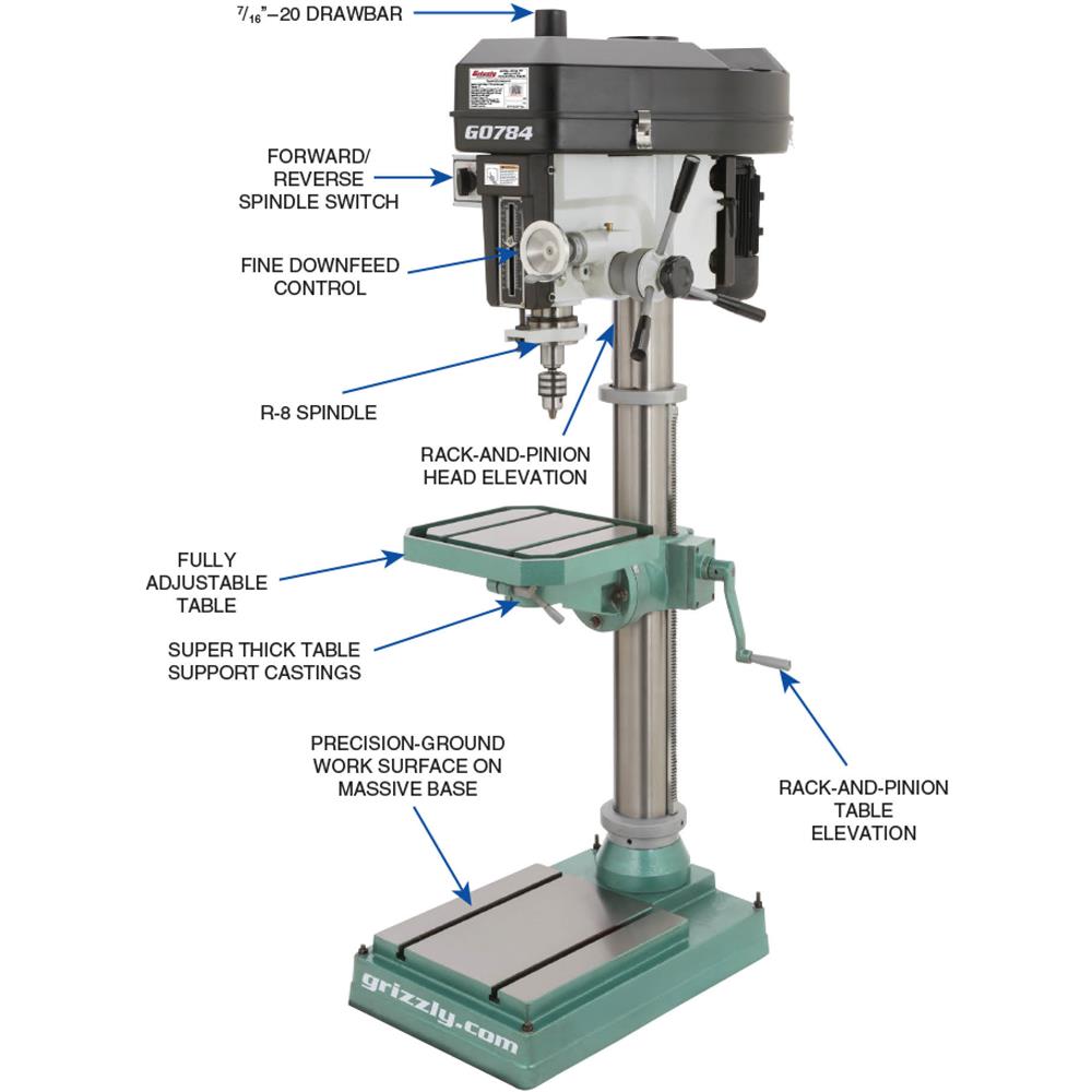 Grizzly G0784 - 15" Heavy-Duty Floor Drill Press