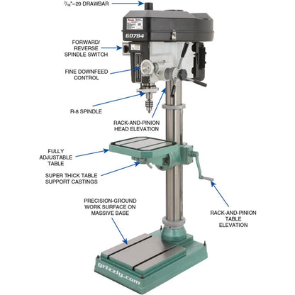 Grizzly G0784 - 15" Heavy-Duty Floor Drill Press