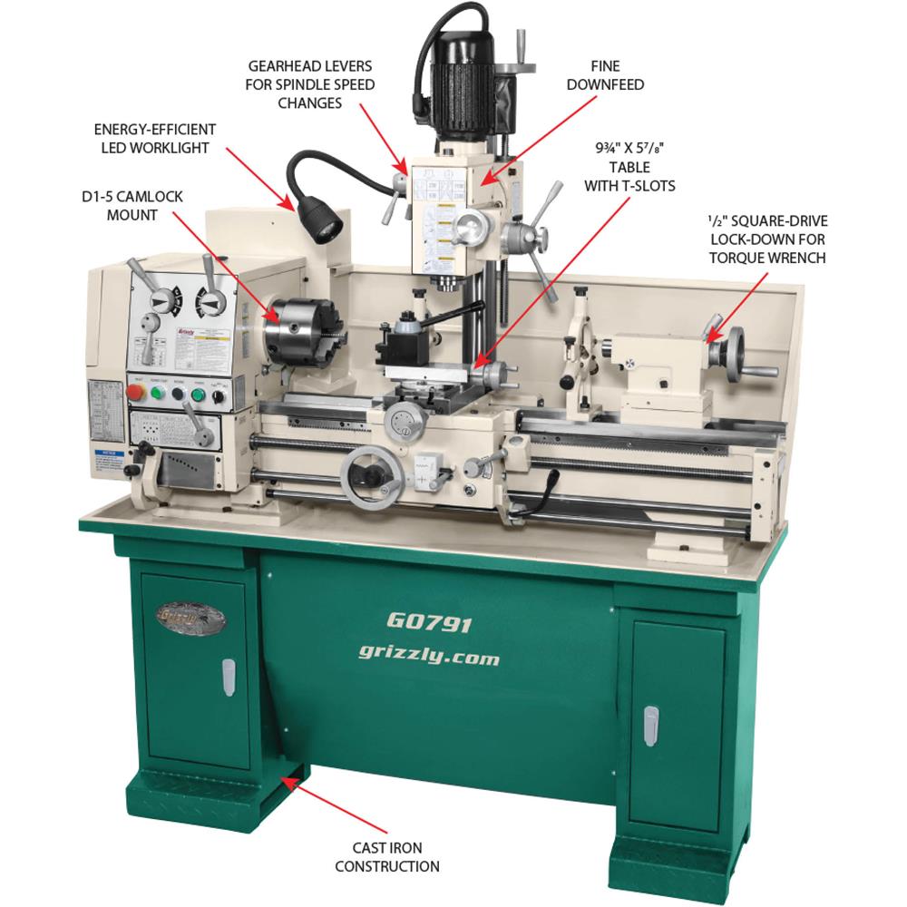 Grizzly G0791 - 12" x 36" Combination Gunsmithing Lathe/Mill