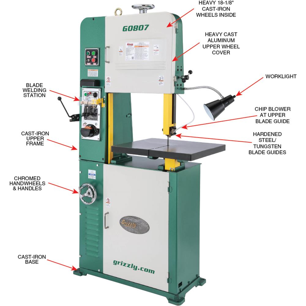 Grizzly G0807 - 18" 2 HP Variable-Speed Vertical Metal-Cutting Bandsaw