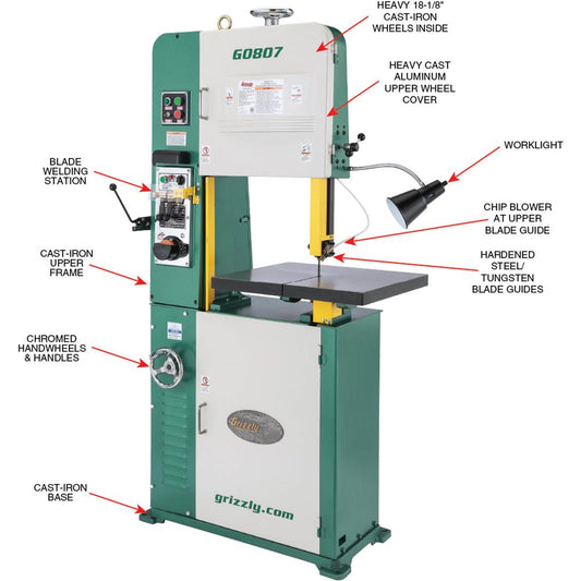 Grizzly G0807 - 18" 2 HP Variable-Speed Vertical Metal-Cutting Bandsaw