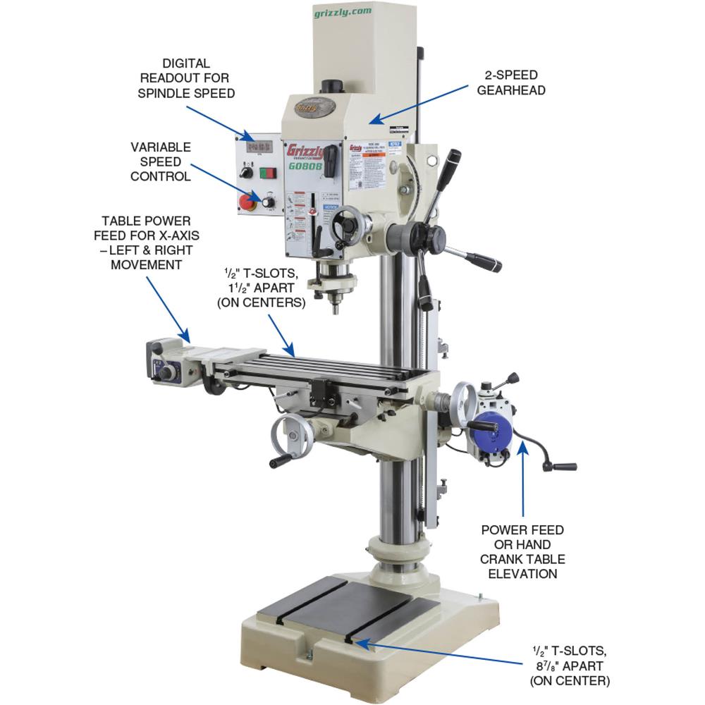 Grizzly G0808 - 20-3/4" Gearhead Drill Press w/ Cross-Slide Table