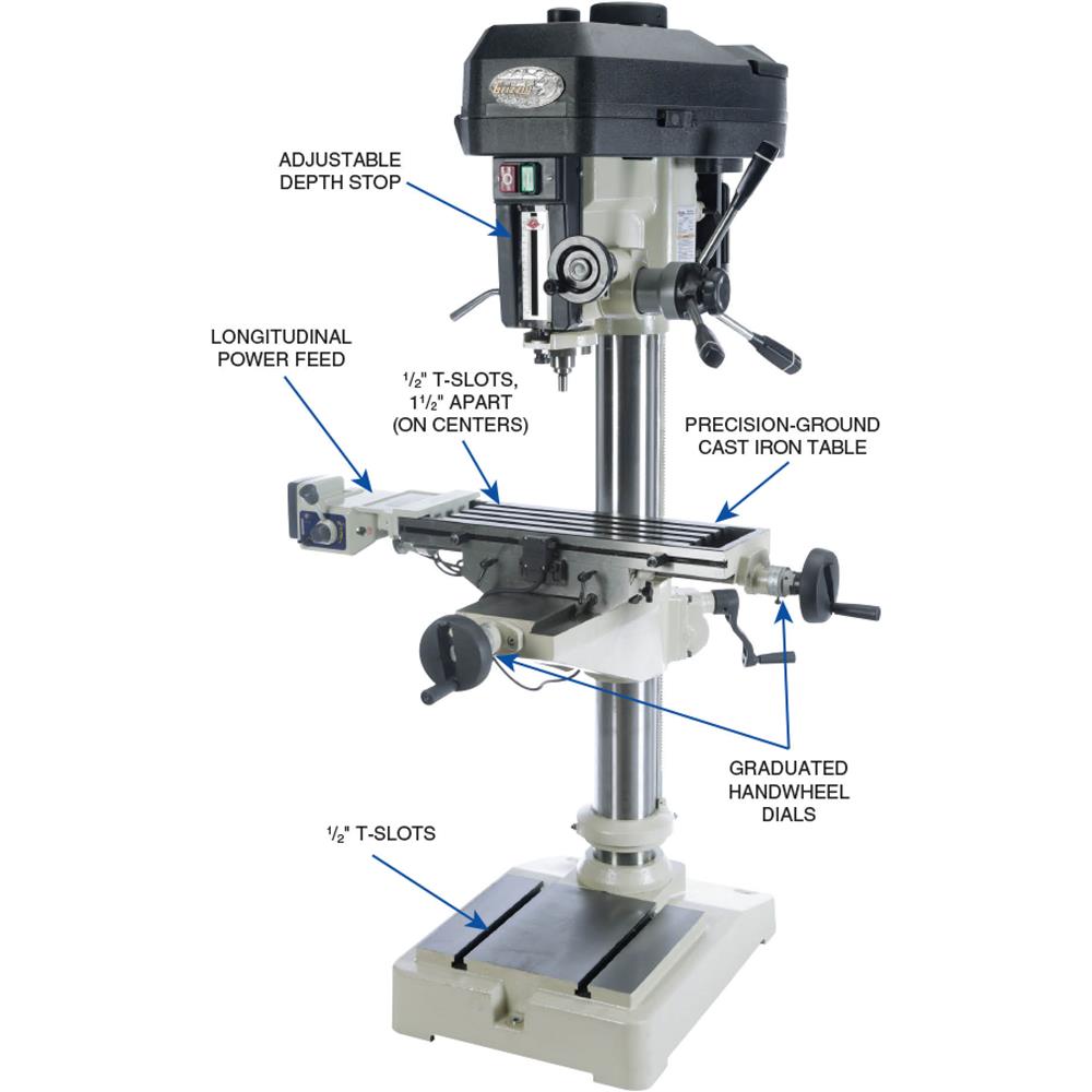 16" Drill Press w/ Cross-Slide Table & Power Feed