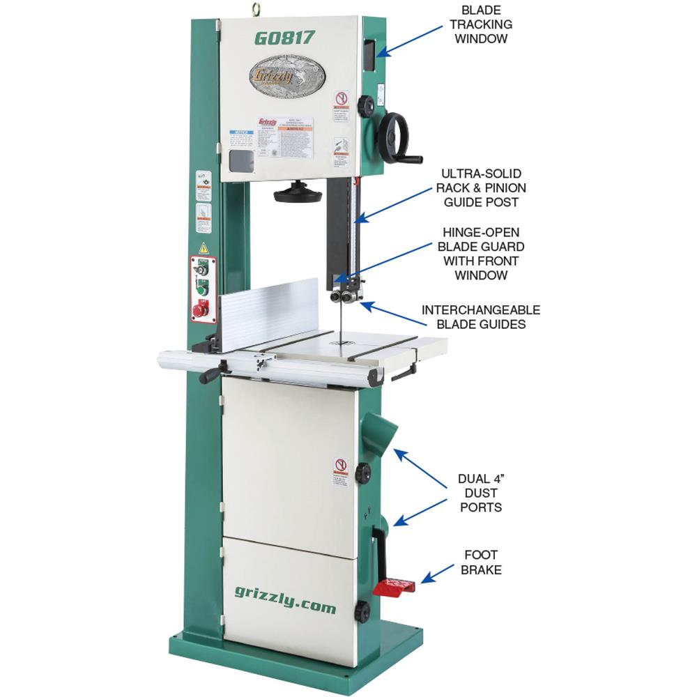 Grizzly G0817 - 14" Super HD 2 HP Resaw Bandsaw w/ Foot Brake