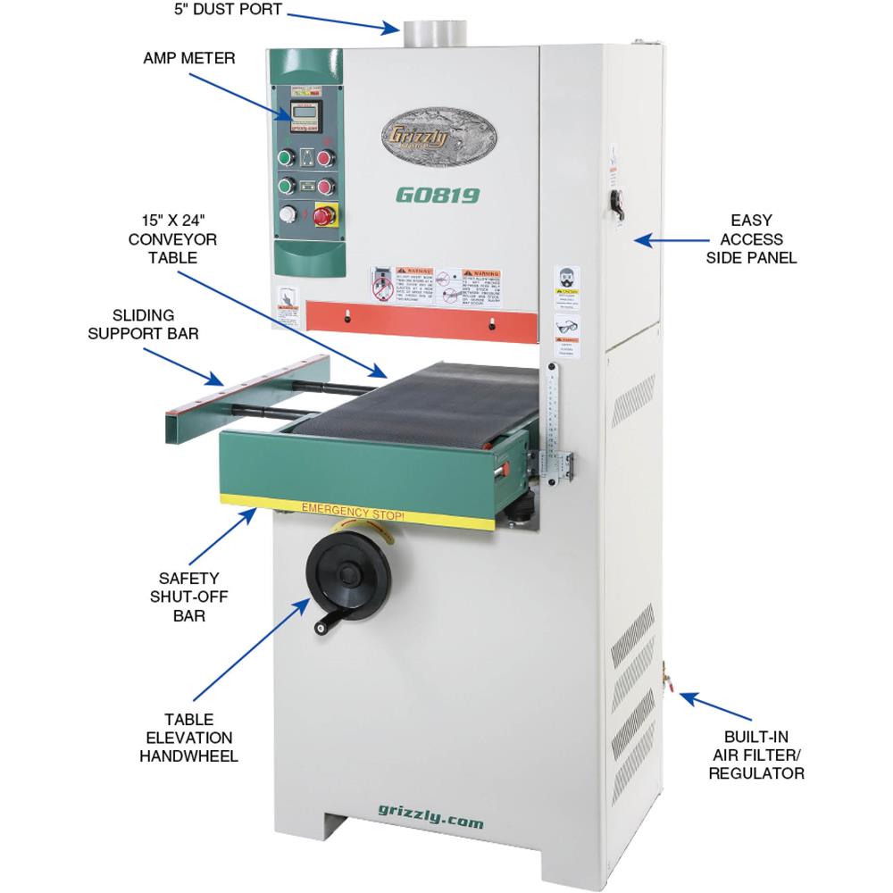 Grizzly G0819 - 15" 5 HP Open-End Wide-Belt Sander