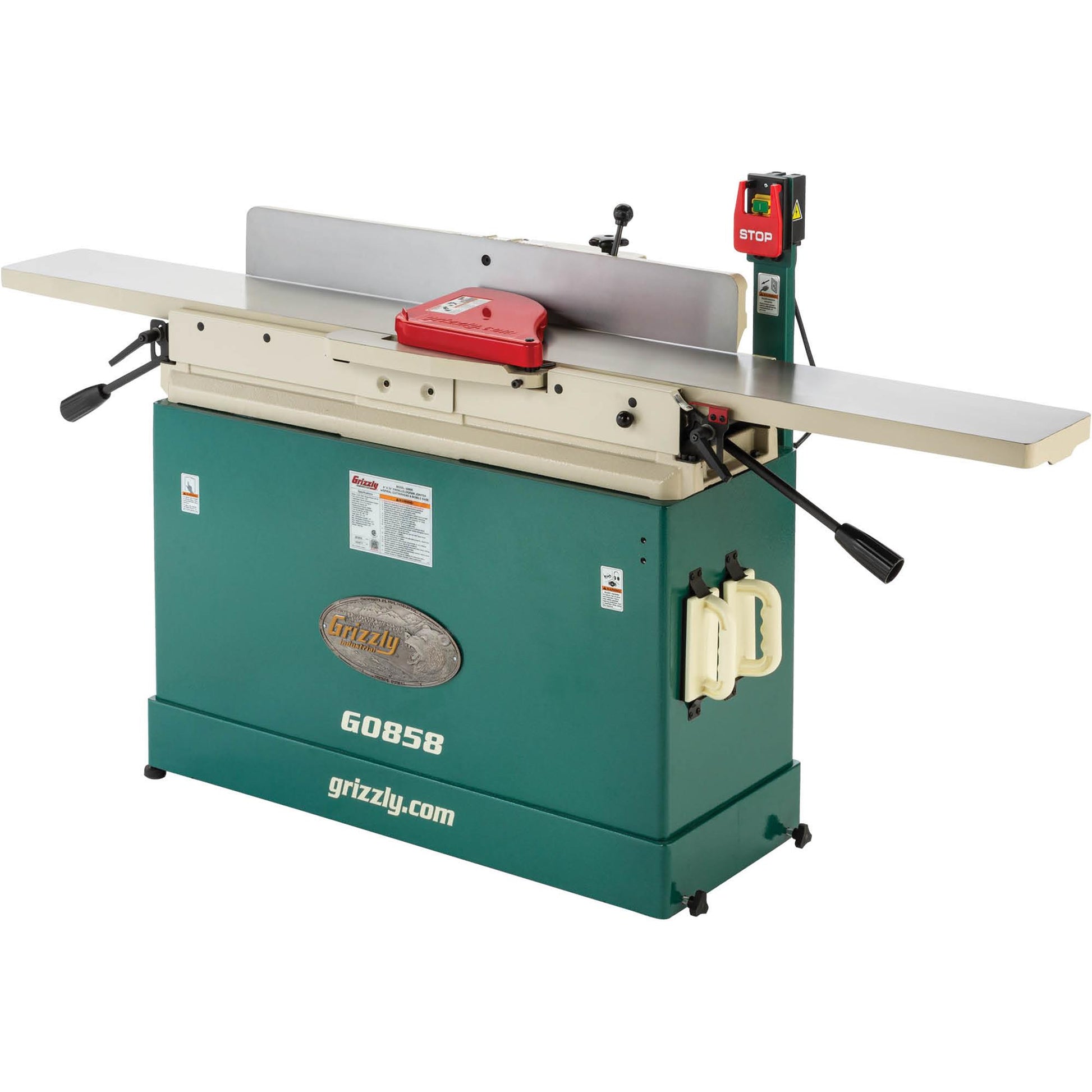 Grizzly G0858 - 8" x 76" Parallelogram Jointer w/ Helical Cutterhead & Mobile Base