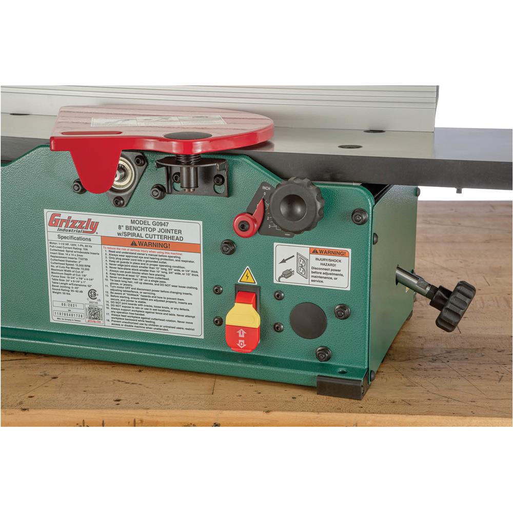 Grizzly G0947 - 8" Benchtop Jointer with Spiral-Type Cutterhead