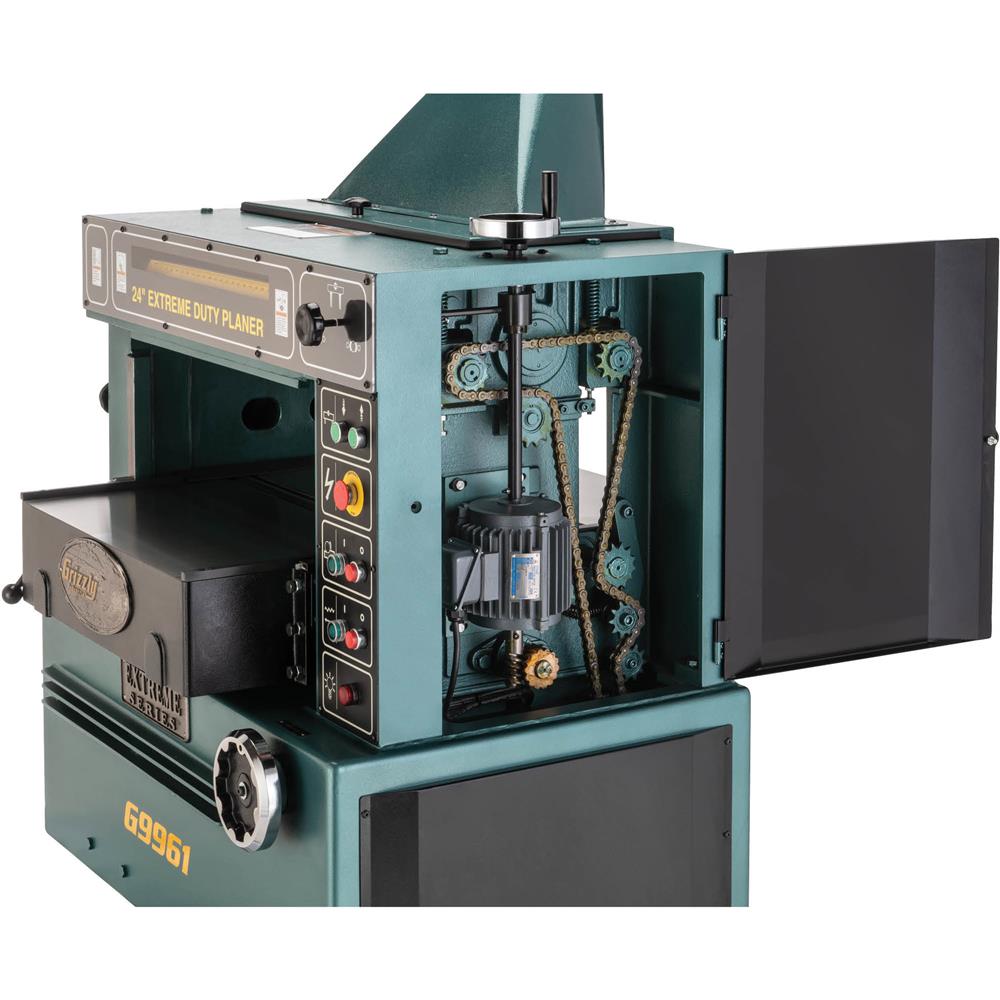 Grizzly G9961 - 24" 10 HP 3-Phase Industrial Planer w/ Spiral Cutterhead