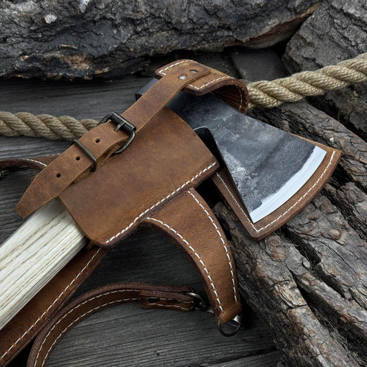 Hand-Forged Bushcraft Hatchet with Leather Back Sheath, 0.74 kg (1.63 lb)