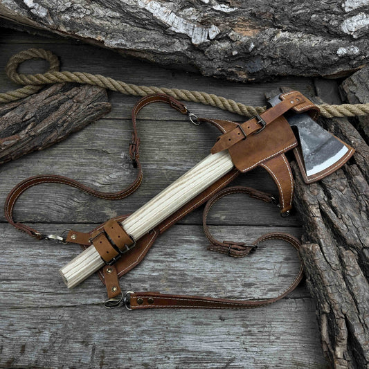 Hand-Forged Bushcraft Hatchet with Leather Back Sheath, 0.74 kg (1.63 lb)