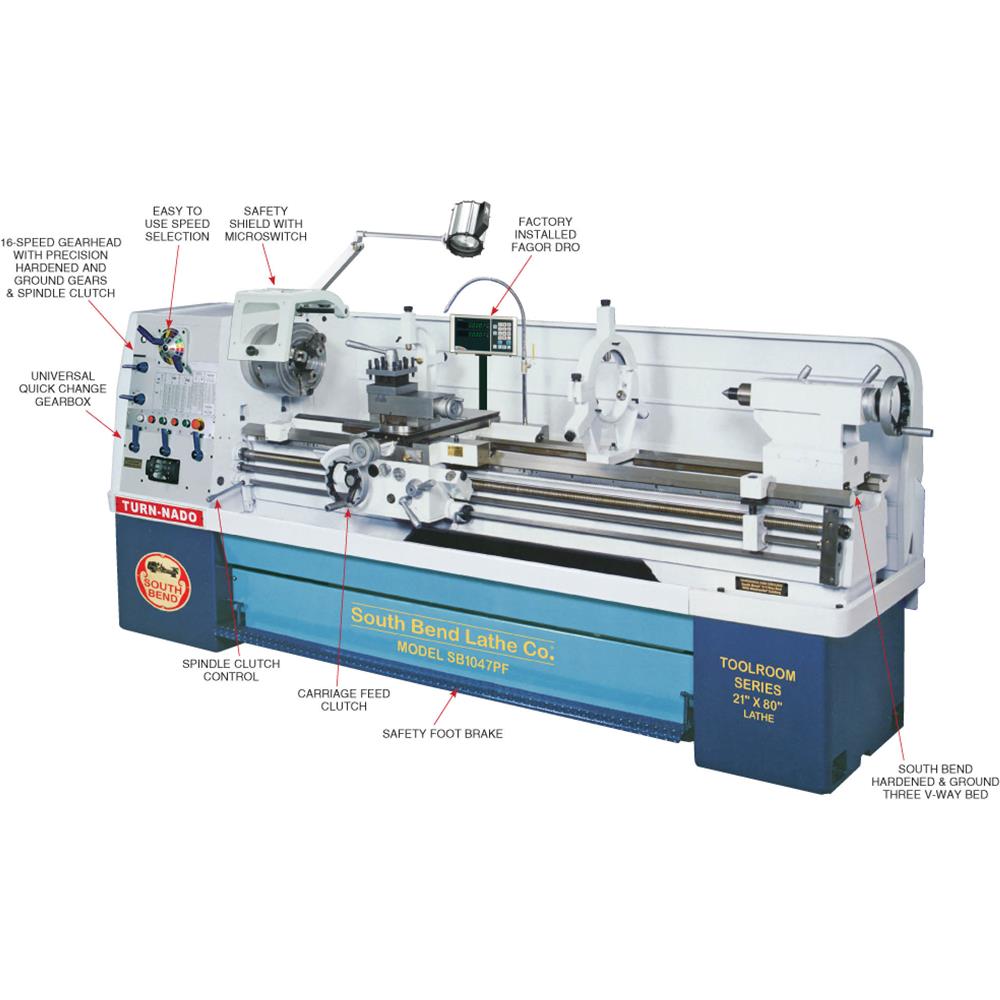 South Bend SB1047PF - 21" x 80" Turn-Nado Gearhead Lathe with DRO
