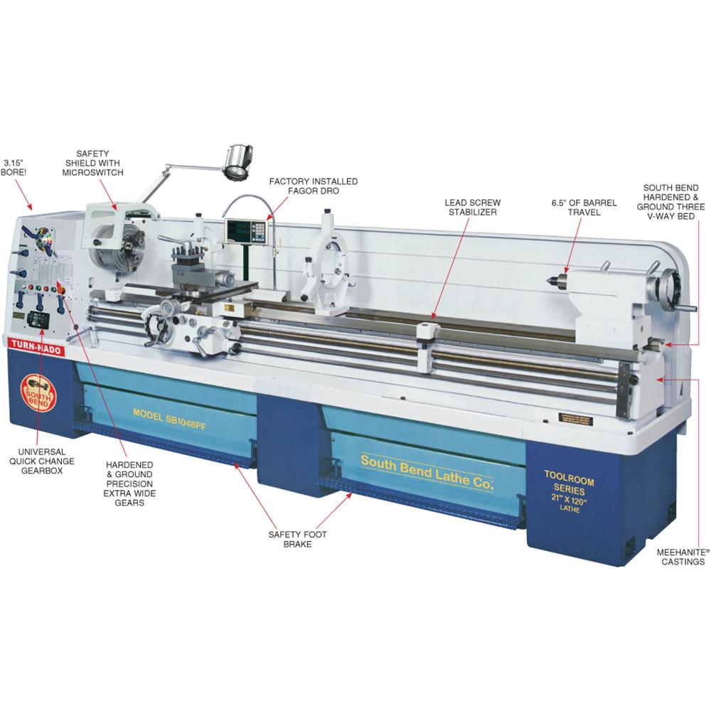 South Bend SB1048PF - 21" x 120" Turn-Nado Gearhead Lathe with DRO
