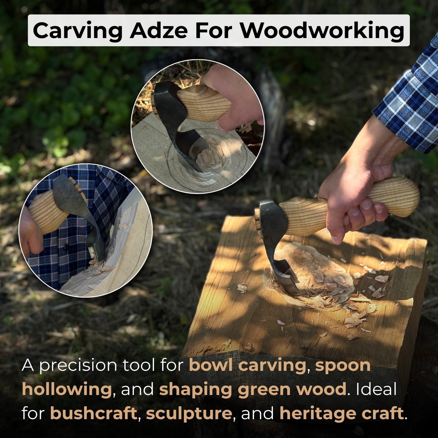 Small Kuksa Adze with Deep Curved (Round) Blade, 4.5 cm (1.8 in)