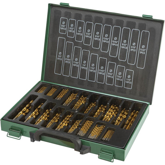 M2 HSS Bulk TiN-Coated Drill Bit Set, 170-Pc.