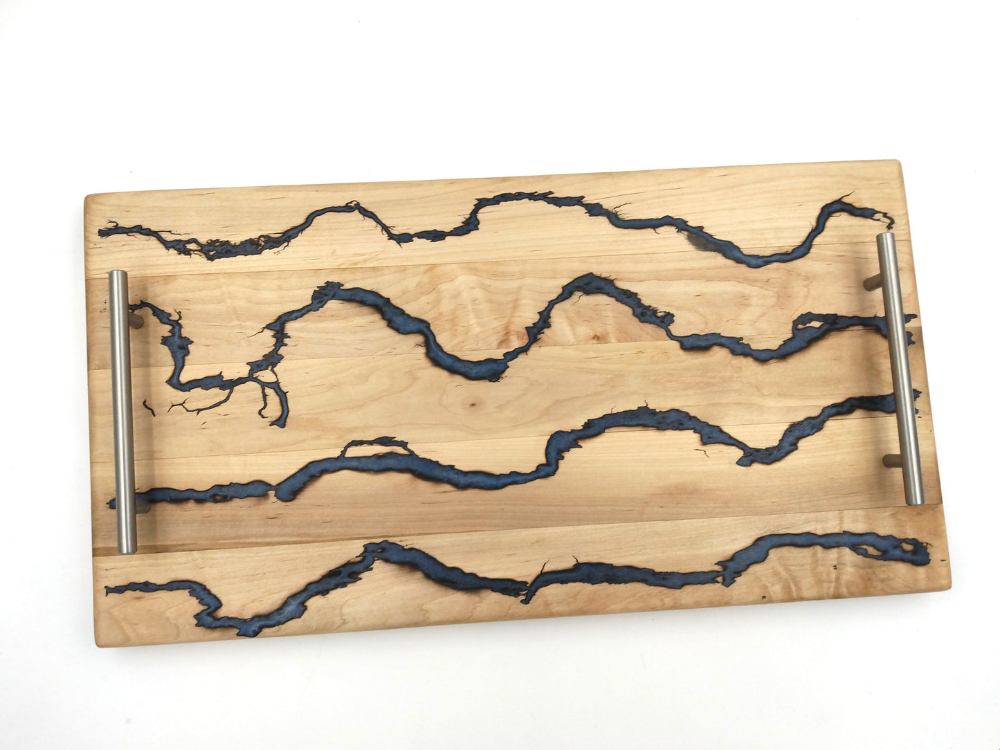 Maple and Blue Fractal Serving Tray w/ silver handles