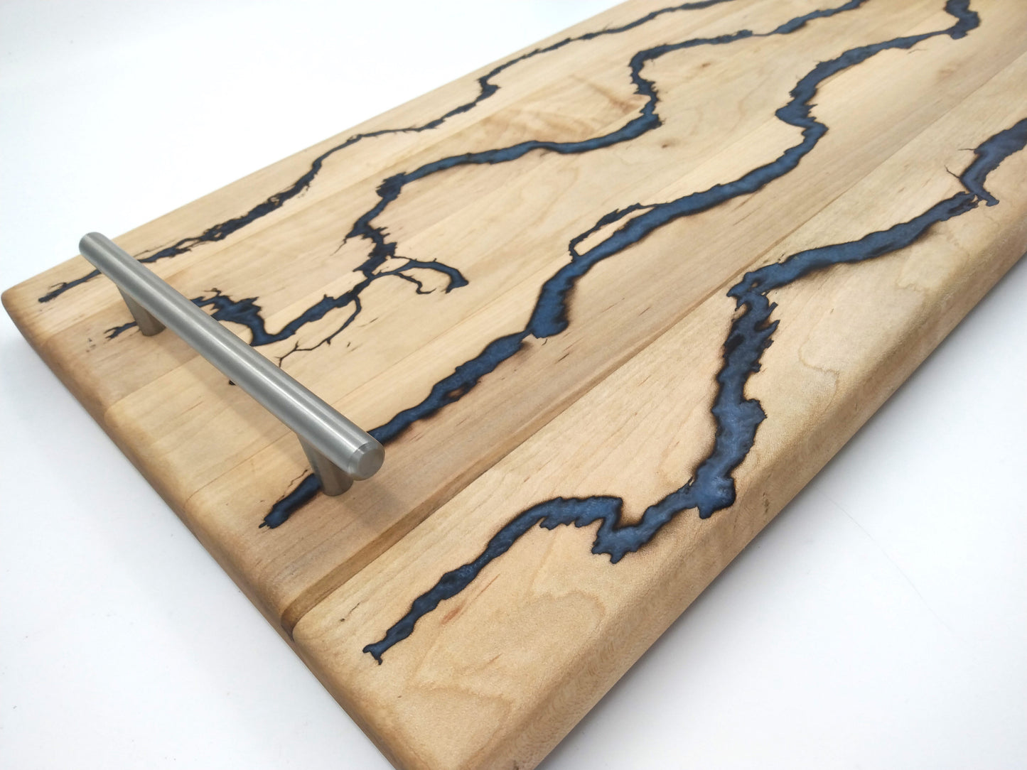Maple and Blue Fractal Serving Tray w/ silver handles