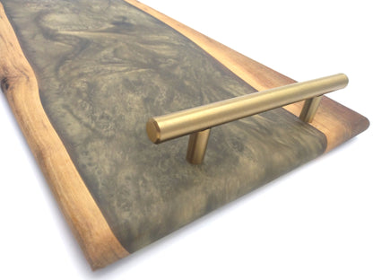 Matte Finish Epoxy and Wood Tray with Brass Handles
